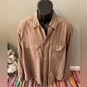 90s Giorgio Armani Button Down Shirt Striped Cowboy Pockets Vintage Brown XL